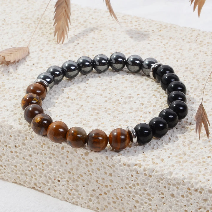 Triple Protection Bracelet:Tiger Eye, Black Obsidian, & Hematite 8mm Round Protection Crystals (Gemstone Stretch Bracelet)