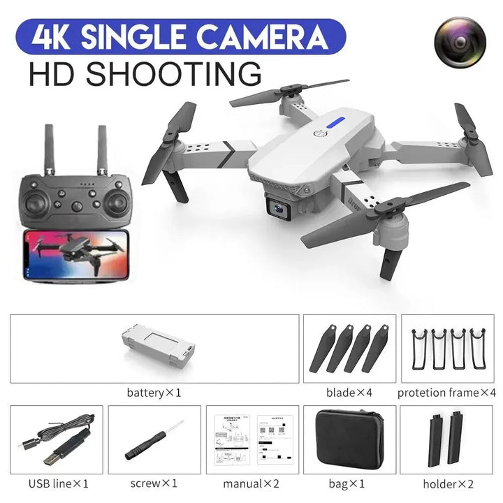 2024 E88Pro RC Drone 4K 1080P Wide Angle HD Camera Foldable Helicopter WIFI FPV Height Hold Gift Toy