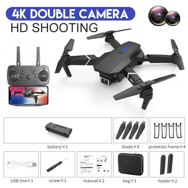 2024 E88Pro RC Drone 4K 1080P Wide Angle HD Camera Foldable Helicopter WIFI FPV Height Hold Gift Toy