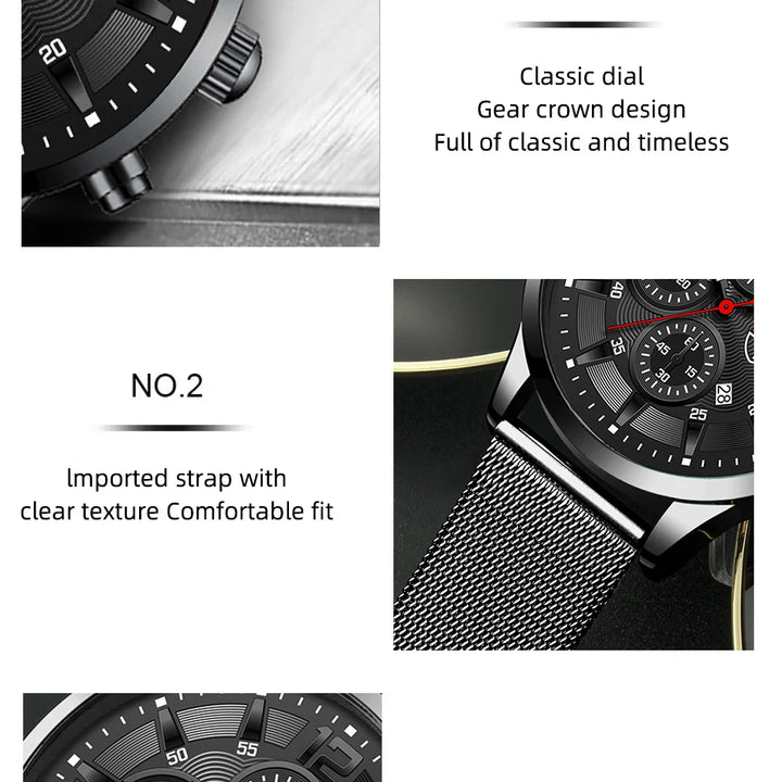 DEYROS Mens Fashion Minimalist Watches Men Business Casual Quartz Watch Simple Male Stainless Steel Mesh Band Clock Reloj Hombre